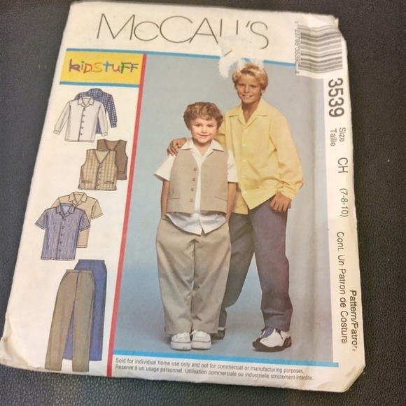 McCall's Sewing Pattern 3539 Boy's Shirts Lined Vest Pants Size 7-10 Uncut - Picture 1 of 2